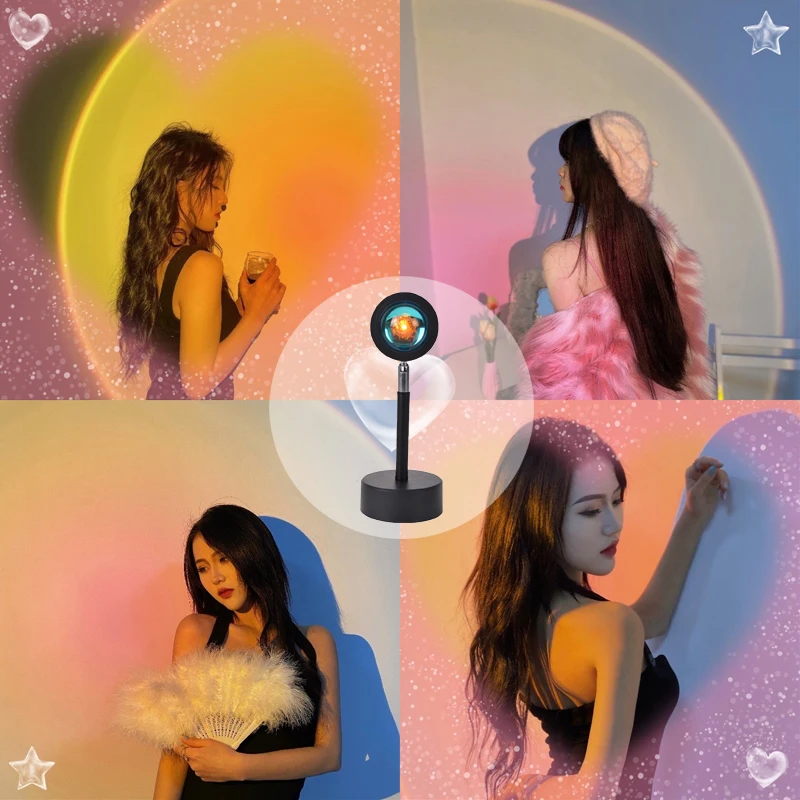 

USB-лампа заката, атмосферный светильник для прямых трансляций, Радужный ночсветильник, украшение для дома, для спальни, кофейни