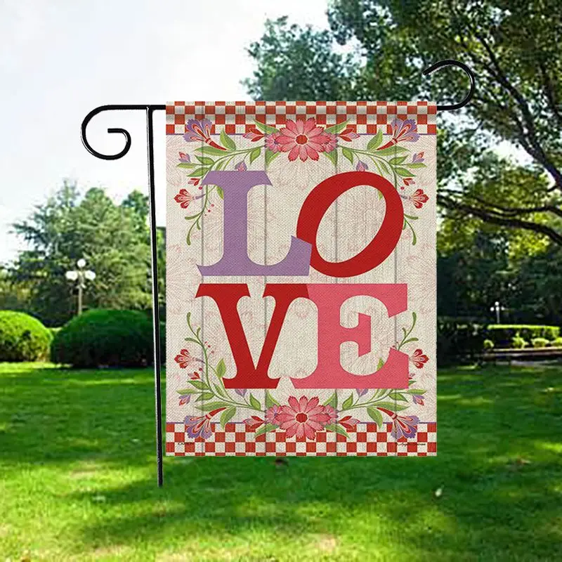

47*32cm Happy Valentine's Day Linen Garden Flag Decorative Hanging Ornament Indoor Outdoor Garden Yard Decoration 2020
