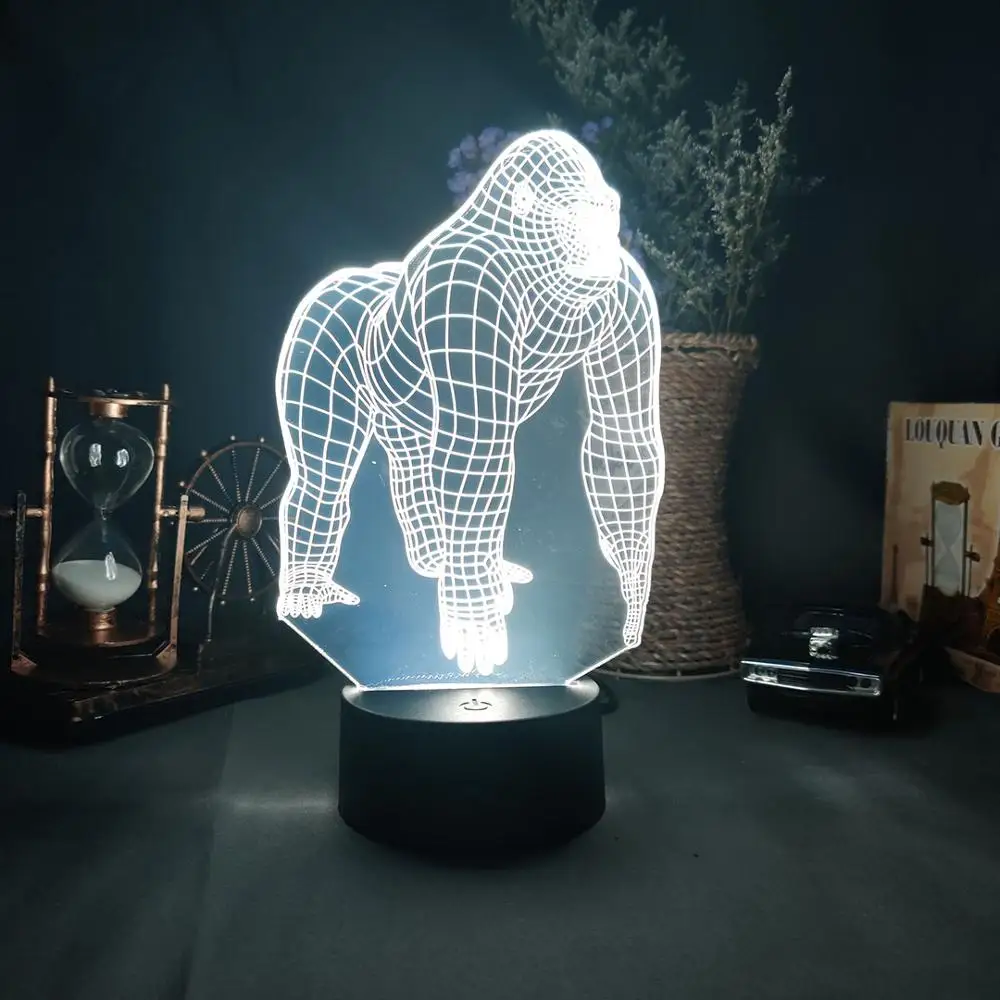 Акриловый светодиодный ночник Gorilla 3D 7 цветов домашний декор художественная