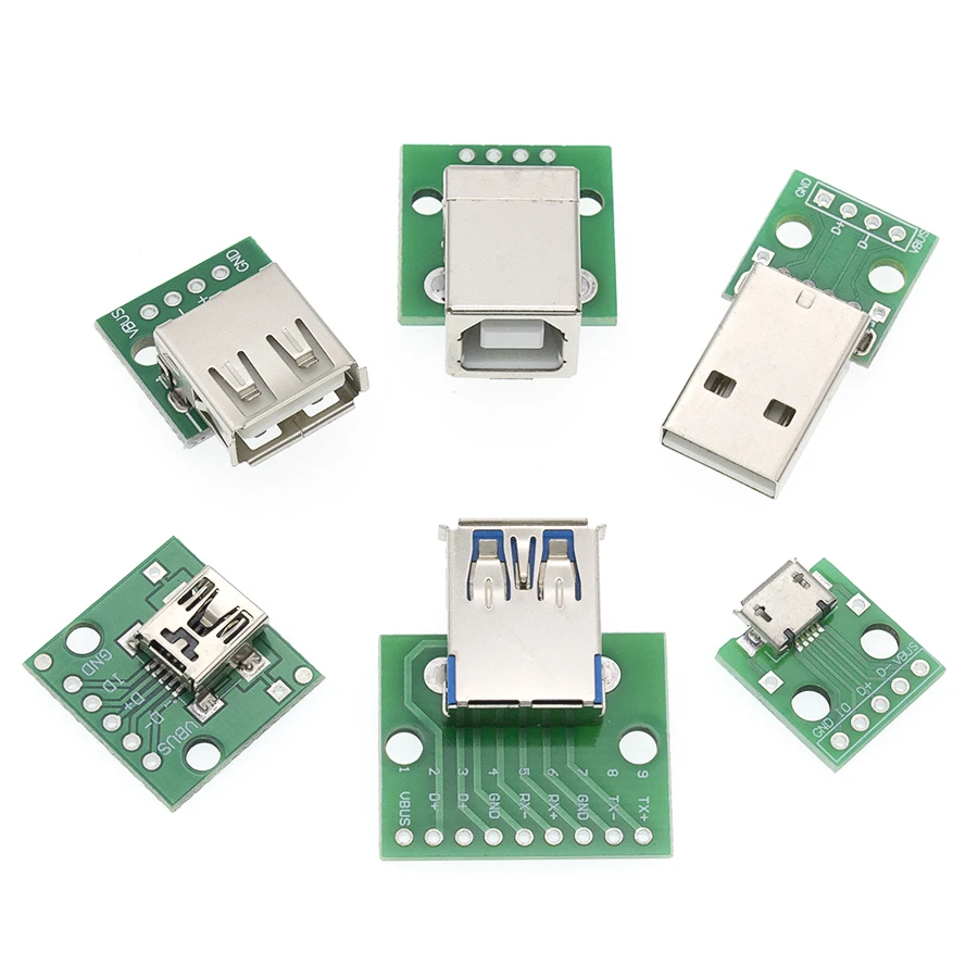 10PCS USB Male Connector / MINI MICRO to DIP Adapter 2.54mm 5pin Female B Type USB2.0 PCB Converter USB-01 | Электронные