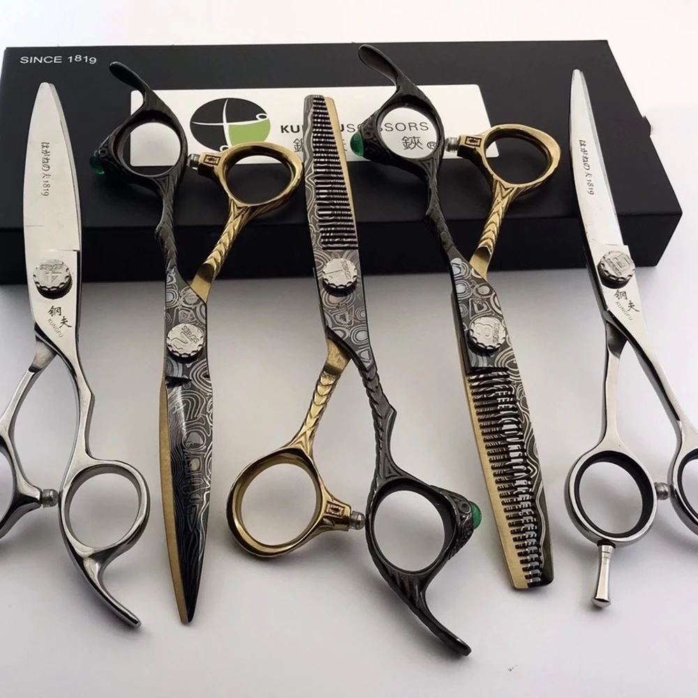 

6 inch Japan440c Steel Professional Barber Scissors Hair Design Tool Barber Scissors Hairstylist Hairdressing Scissors Set
