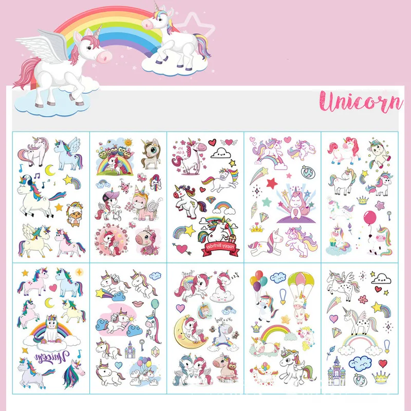 Fake Tattoo Sticker-Set Unicorn Rainbow Art-Tatoo Waterproof Child Cartoon for 10pcs