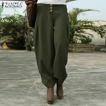 

2020 Fashion Wide Leg Pants ZANZEA Women Casual Elastic Waist Trousers Loose Pockets Long Pantalones Femme Streetwear Sweatpants