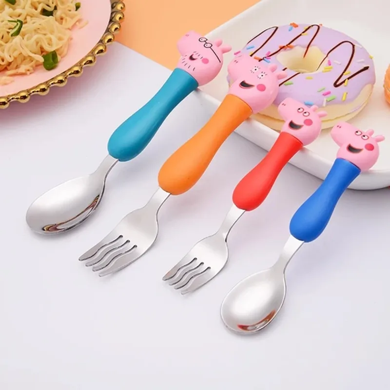Новые оригинальные 4 шт. Peppa Pig girl 4 шт. игрушечная посуда набор ложка и вилка металлический Ланч развлечения Образование Дети Аниме-игрушка
