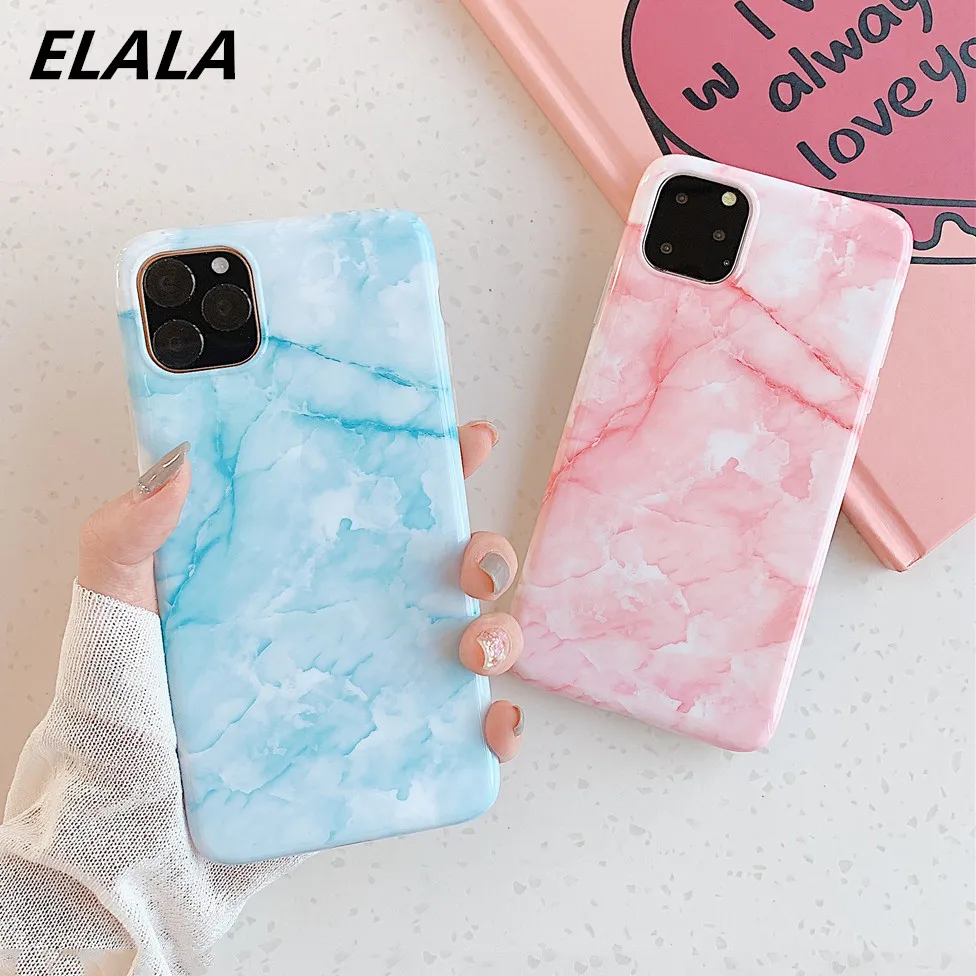 

ELALA Glossy Marble Case For iPhone X Case Dreamy Candy Color Soft Silicon Cover For iPhone 11 Pro XS Max X XR 6 s 7 8 Plus Case