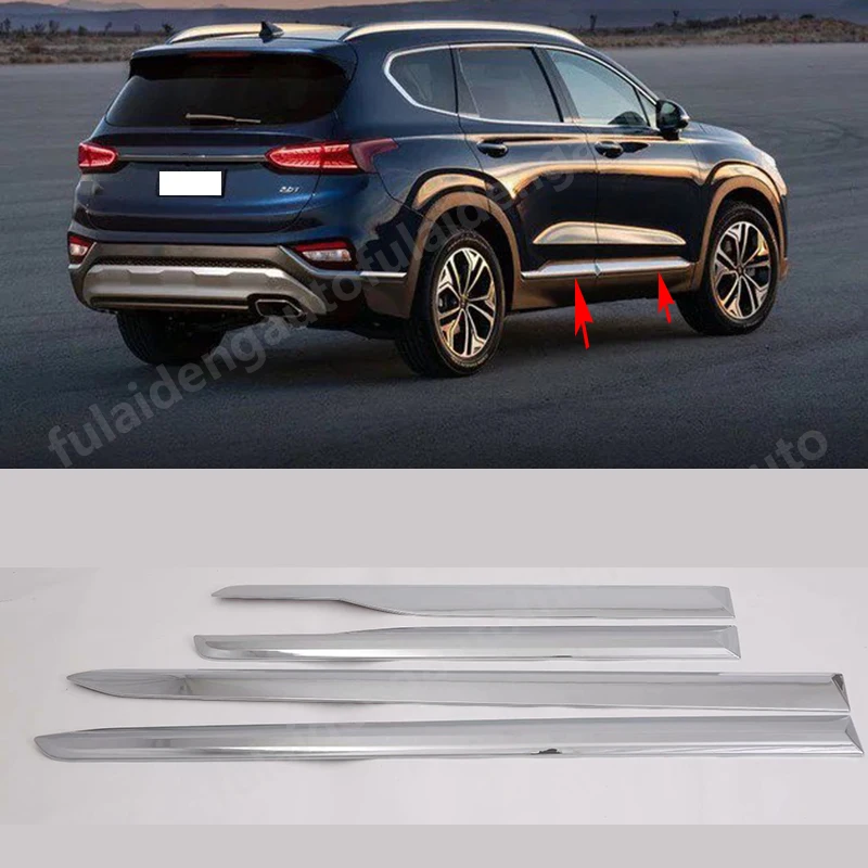 4pcs For Hyundai Santa Fe 2019-2020 Abs Chrome Door Body Side Molding ...