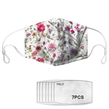 

7pcs PM2.5 Filters Women Mask Real Dried Flower Pattern Adults Reusable Anti- dust Mask Windproof Anti Haze Smog Mask