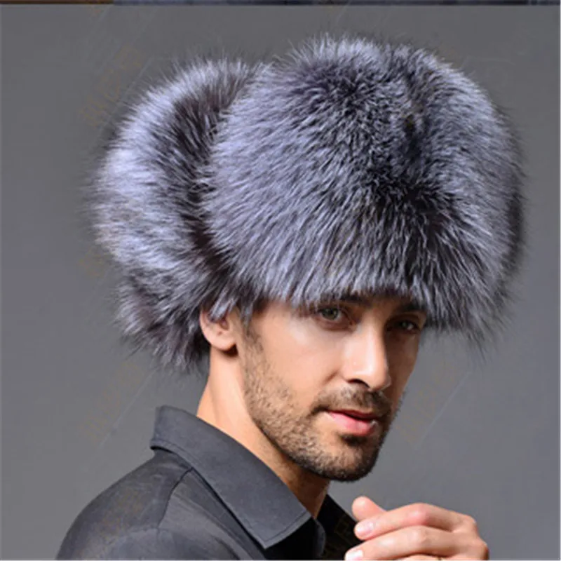 Nueva Moda Autentica Piel De Zorro Gorro De Piel De Mapache Hombres Lei Feng Sombrero De Hombre Calido Sombrero De Cuero