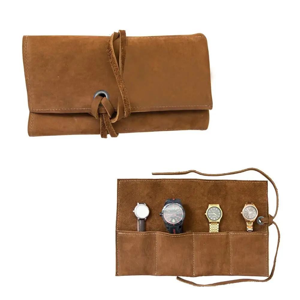 

Soft Leather Travel Watch Roll Notepad Rope Handmade Handmade Leather Jewelry Roll Travel Jewelry Storage Portable Jewelry Bag