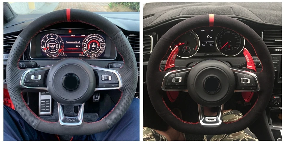 DIY углеродное волокно черный замшевый автомобильный чехол на руль для Volkswagen Golf 7 GTI гольф R MK7 Polo Scirocco