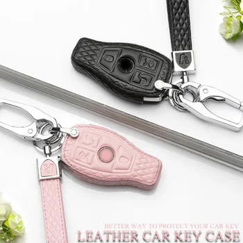 

1Pcs Leather Car Key Cover Cases Remote With Key Chain For Mercedes Benz GLE W166 COUPE C292 AMG ML GLS X166 GL W205 C63 GLA