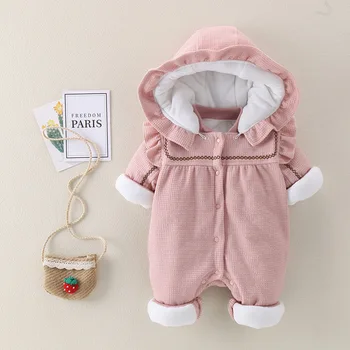 

Baby Girl Clothes Hooded Newborn Romper Cute Autumn Winter Long Sleeve Thicken Button Rompers Cotton Warm Winter Outfit