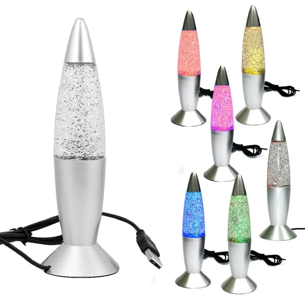

USB Plug Mini Rocket Multi Color Changing Lava Night Light LED Lava Glitter Lamp for Indoor home bedroom Desk decorations