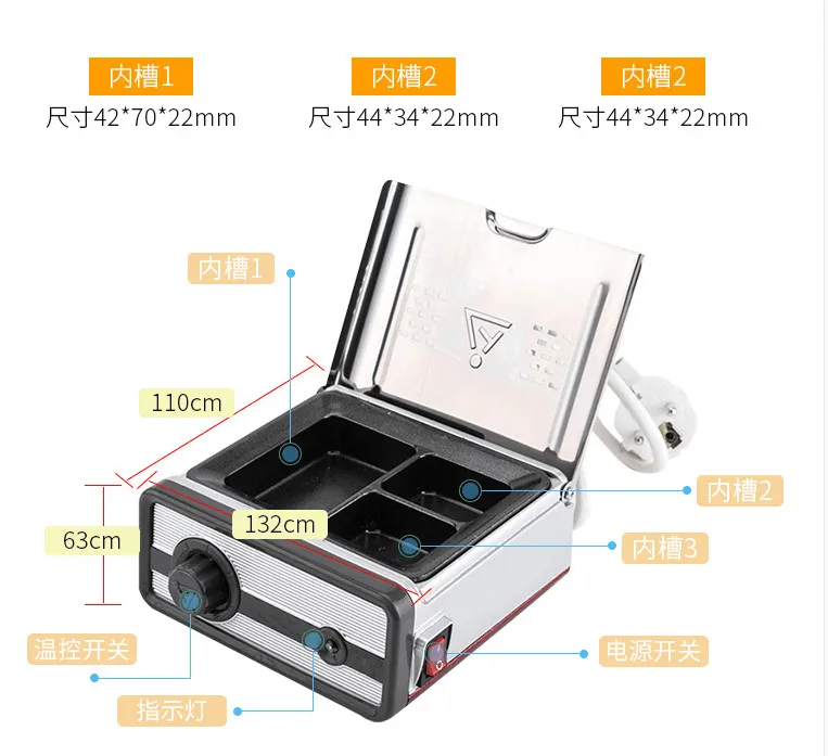 

Three Groove Wax Melting Heater Machine Beauty Dental Lab Portable 3 Well Analog Wax Pot Dipping Melter Heater Warmer Equipment