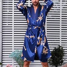 Мужская мода печатных с длинным рукавом домашний банный халат Ночное платье пижамы размера плюс имитированный шелк мягкий удобный ночной халат