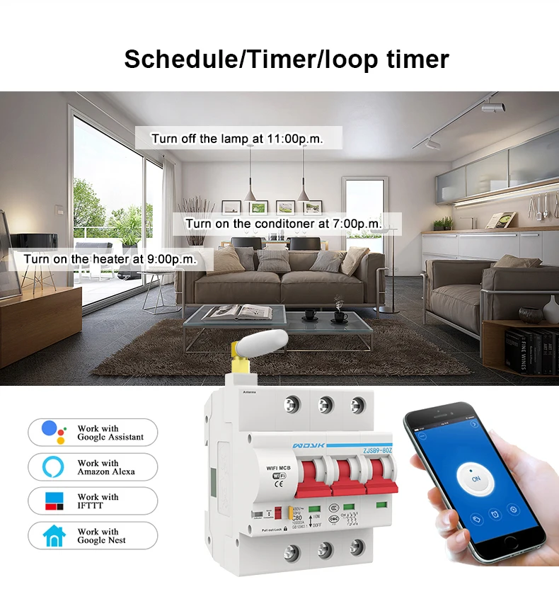 3P WiFi умный выключатель автоматический переключатель защита от перегрузки короткого замыкания для Amazon Alexa и Google home для умного дома