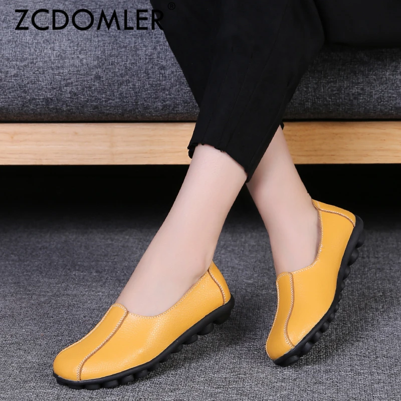 

ZCDOMLER 2019 Spring Women Genuine Leather Ballet Flat Casual Shoes Round Toe Slip On Flats Female Loafers Ballerina Flats
