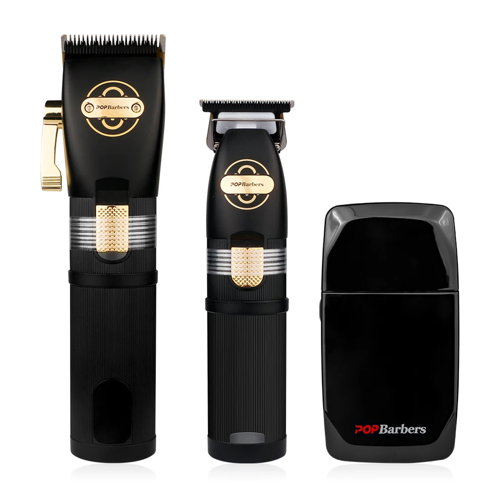 Luxury POP Barbers Hair Clippers Set Professionsl Electric 3pcs Clipper Trimmer Shaver Set Hair Cutting Machine For Hairdresser