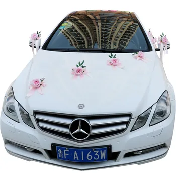 

Imitation Rose Wedding Car Decorative Door Handle Ribbon Floral Tulle Set Festival Supplies Artificial Flower