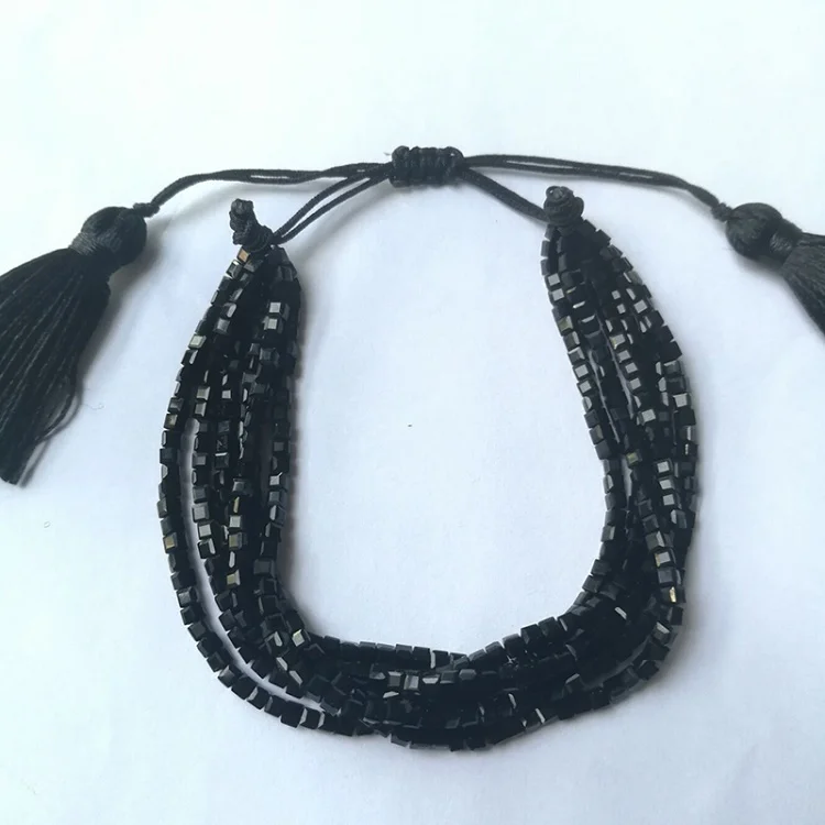 SHINUSBOHO розовый глаз pulseras Miyuki браслет для женщин модные ювелирные изделия золотые бусины с браслеты с кисточкой Bileklik для мужчин - Окраска металла: M-B190805-black