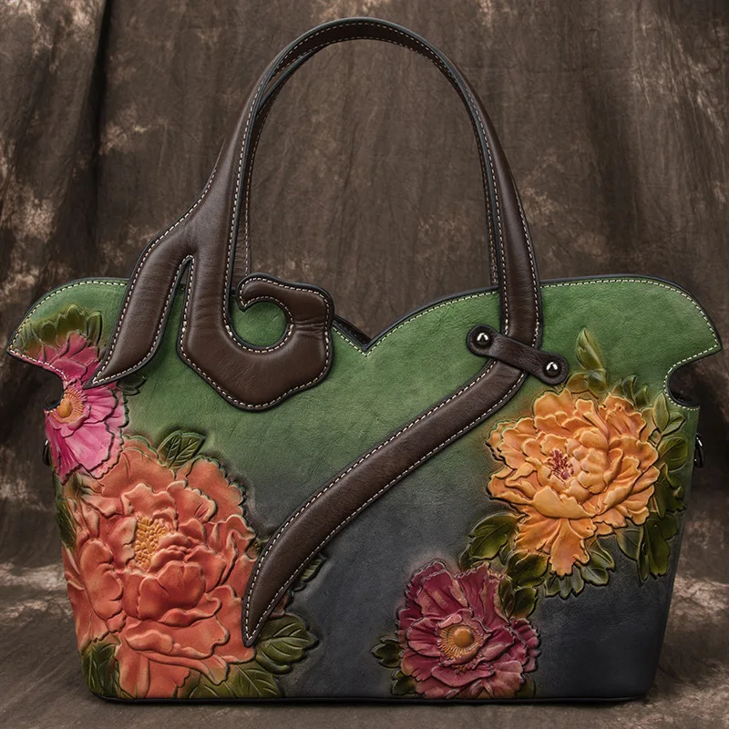 Gykaeo, Европейский и американский стиль, женские сумки из натуральной кожи с цветочным рисунком, женская сумка-тоут из воловьей кожи, женские сумки через плечо для покупок