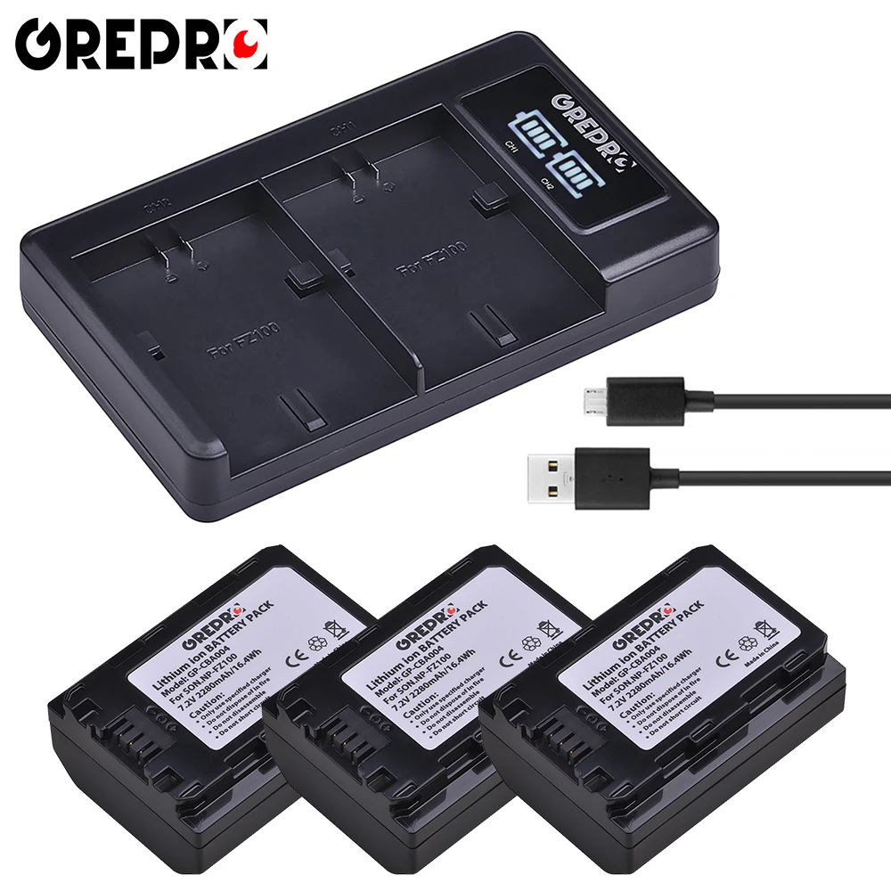 

3Pcs 2280mAh NP-FZ100 NPFZ100 NP FZ100 Batteries + LED Dual USB Charger for Sony NP-FZ100, BC-QZ1, Sony a9, a9R, a7R III, a7 III