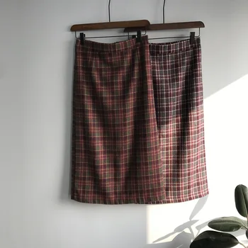 

2020 Winter New Plaid Skirt Women's High Waist Mid-length Korean Woolen A- Line Skirt