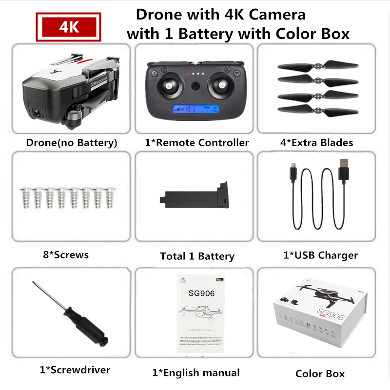 SG906 gps складной Дрон 4K wifi камера бесщеточный Дрон оптический поток Квадрокоптер с камерой 25 минут время полета VS SJRC F11 PRO X9 - Цвет: W4 4K 1B Color Box