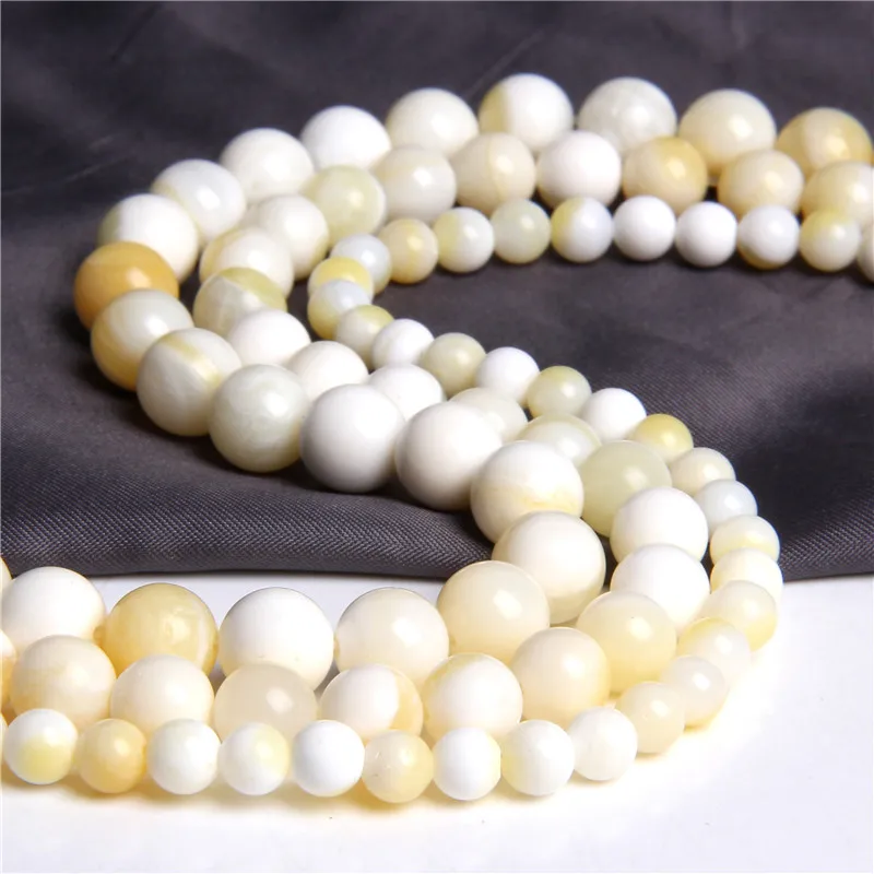 

6-12mm White Natural Mother of Pearl Shell Round Beads Gold Silk Shell Beads For Jewelry Necklace DIY 15"Approx 39CM Full Strand
