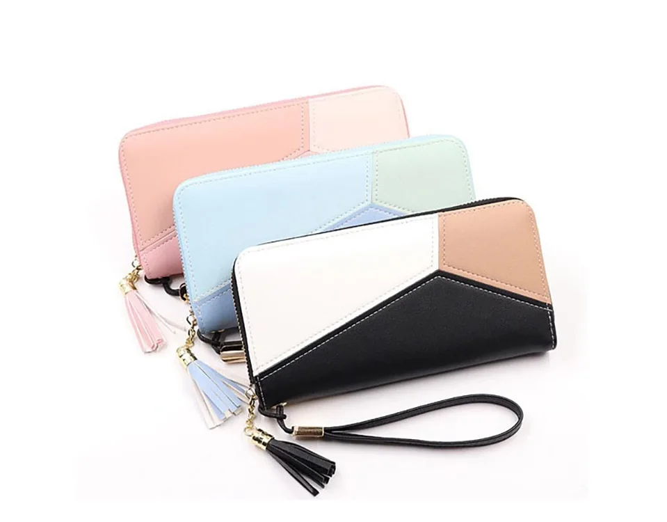 

Women's wallet clutch bag long New of the contrast color stitching large capacity zipper wallet mobile phone bag women Purse