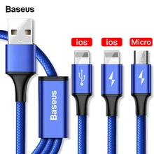 Baseus 3 в 1 USB кабель для iPhone Xs Max Xr X 8 7 6 6s 5 5S SE Charing зарядное устройство Micro USB кабель для samsung Xiaomi Android телефон