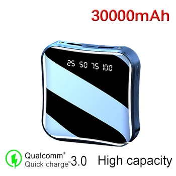 Mini banco de energía de 30000mAh, cargador de batería externo portátil con pantalla LED, 2USB, Banco de energía móvil de alta capacidad para teléfono