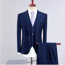

2020 Autumn New Solid Color Large Size Men's Suit Three Pieces Set Fashion Slim Fit British Style Business Formal