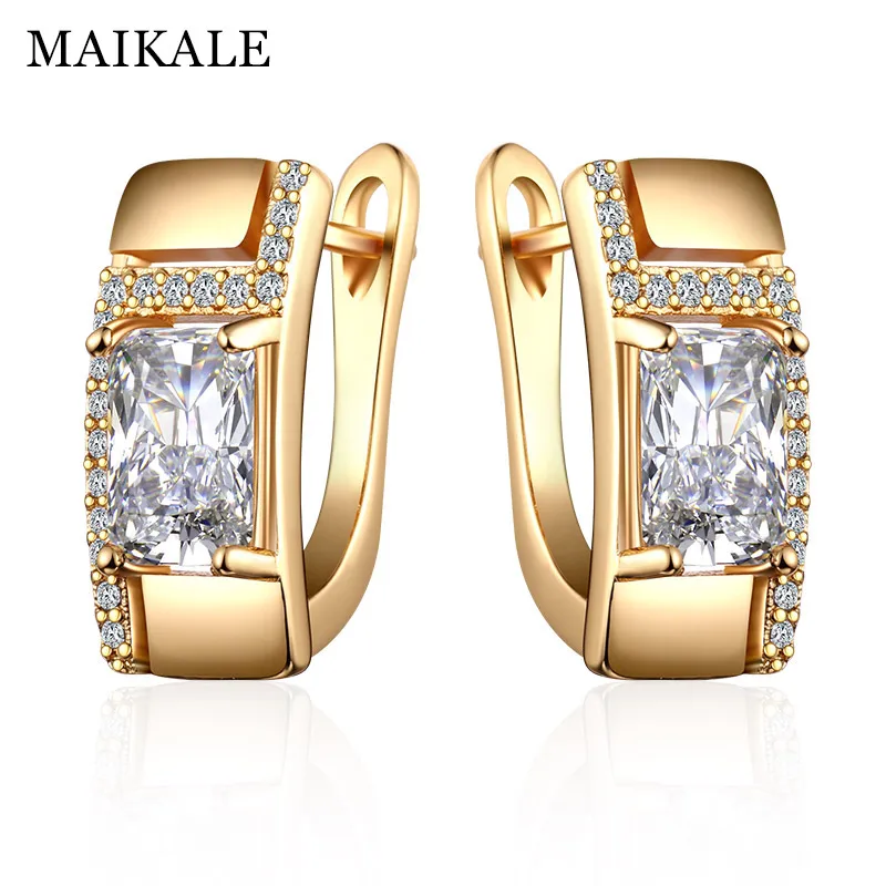 gold MAIKALE, классические серьги-гвоздики, золотой, серебряный цвет, белый AAA кубический цирконий, большие простые корейские серьги для женщин, подарки - Окраска металла: gold