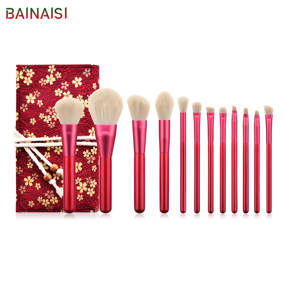

BAINAISI 12Pcs Makeup Brushes Natural Goat Hair Foundation Powder Eye Shadow Blush Blending Make Up Brush Cosmetics Brush Set