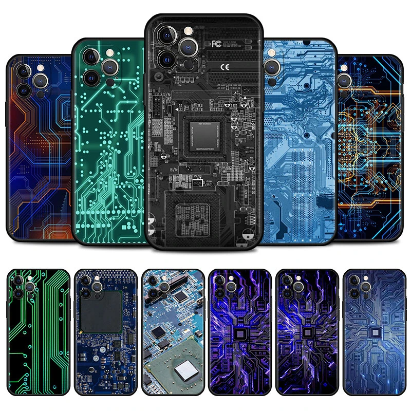 iphone 13 case leather Computer Motherboard board Case for iPhone 13 12 Mini 11 Pro Max XR X 7 8 6 6S Plus XS Max 5S SE 2020 Phone Cover Coque 13 cases