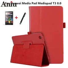 

Case For Huawei Media Pad Mediapad T3 8 KOB-L09 KOB-W09 8.0" Tablet Cases Stand 2-Fold Litchi PU Leather Smart Cover+film+pen