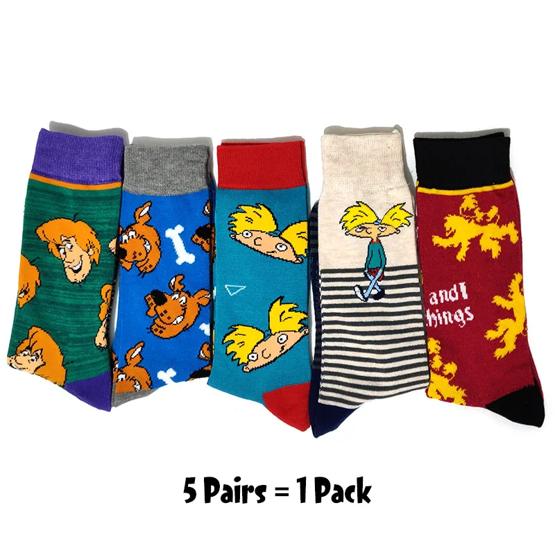 5 Pairs-9 5 пар/упак. с кроликом из мультфильма детские носки Повседневное в стиле «хип-хоп» творческий мягкие удобные Смешные новинки Для мужчин, хлопковые носки, Calcetines Hombre смешной - Цвет: 5 Pairs-9