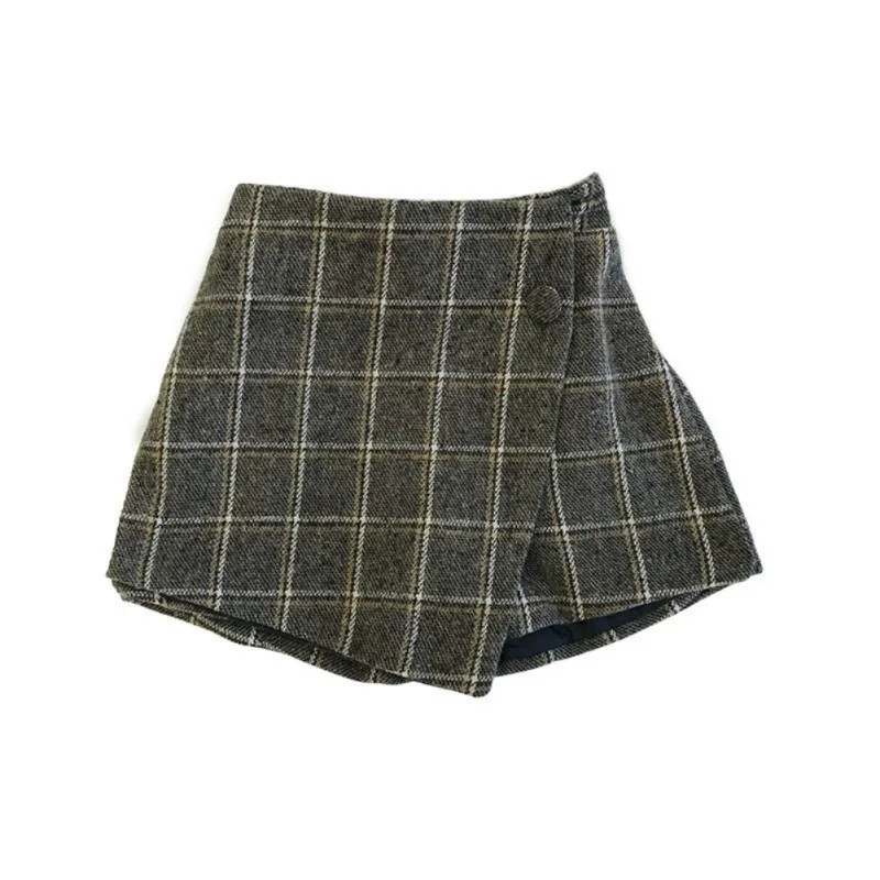 Children Girls Skirt Spring Autumn All-Matched Retro Fashion Plaid Elastic Waist Loose Culottes Skirt