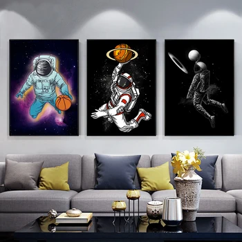 

Fun Art Astronaut Playing Basketball In Space Canvas Painting Posters and Prints Wall Art Pictures for Living Room Decoration