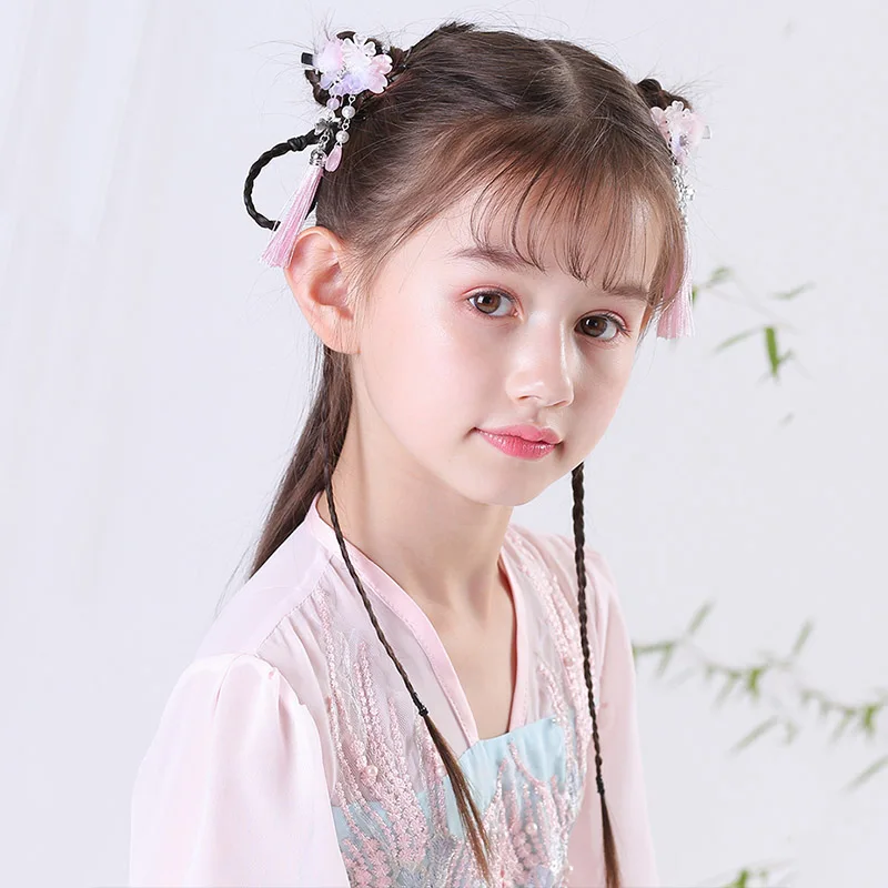 Головной убор Hanfu для девочек, супер волшебный древний головной убор Hanfu, аксессуары для волос, детская голова, цветок, кисточка, принцесса, аксессуары, шпилька, ретро