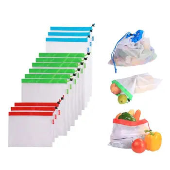 

NoEnName_Null 12pc Color Edge Reusable Shopping Bags Fruit Bags Pockets Kitchen Daily Bags 831B