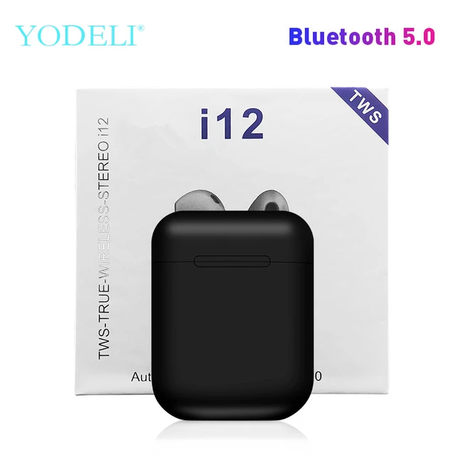 Оригинальные i12 tws Bluetooth наушники, мини беспроводные наушники, Спортивная стереогарнитура, сенсорные беспроводные наушники для телефона xiaomi - Цвет: Black