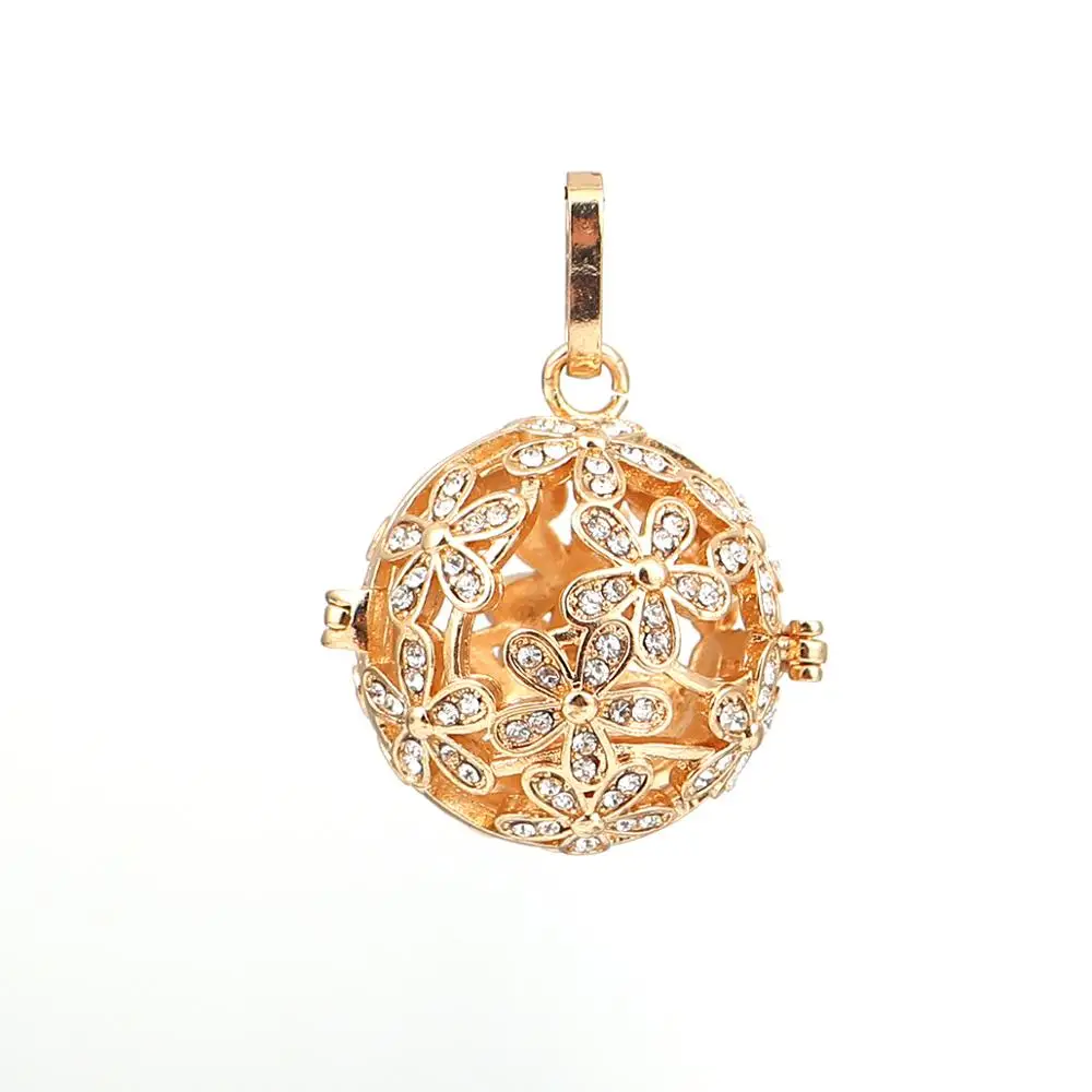 

DoreenBeads Copper Pendants Mexican Angel Caller Harmony Ball Wish Box Locket Tree Silver Tone Clear Rhinestone Can Open,1 PC