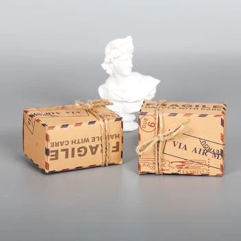 

10Pcs Christmas Vintage Kraft Paper box and rope for Wedding or Travel Themed Part Mini Suitcase Favor Box Party Favor Candy Box