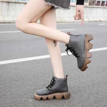 

Women Boots Fashionable British Ankle Boots Handmade Shoes Waterproof Platform Thick Sole Casual Martin Boots For Women