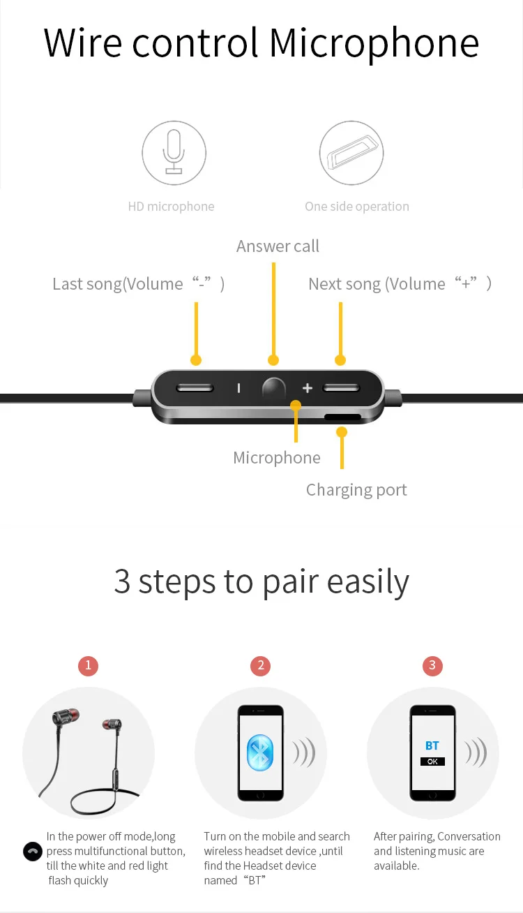 Comerow Новые поступления Bluetooth наушники спортивные беспроводные наушники бинауральные 5,0 наушники для бега металлические магнитные наушники