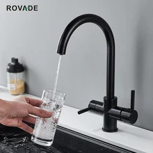 

ROVADE Filter Kitchen Faucet with Drinking Water Faucet, Solid Brass Kitchen Sink Faucets Cold and Hot Mixer Tap Crane