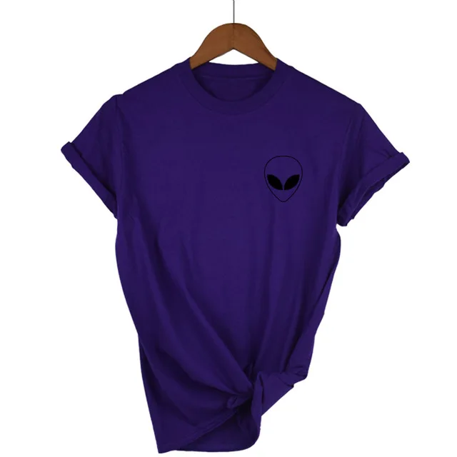 Новая модная футболка с вышивкой, футболка с пришельцами, женская футболка с коротким рукавом MARVEl, удобные женские футболки для студентов, XS-XXL - Цвет: Purple-B