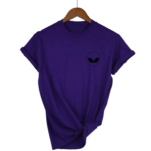 Purple-B Новая модная футболка с вышивкой, футболка с пришельцами, женская футболка с коротким рукавом MARVEl, удобные женские футболки для студентов, XS-XXL - Цвет: Purple-B